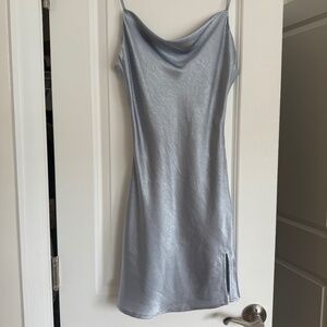 Ruby and Jenna Cowl Neck Silvery Blue Slip Dress